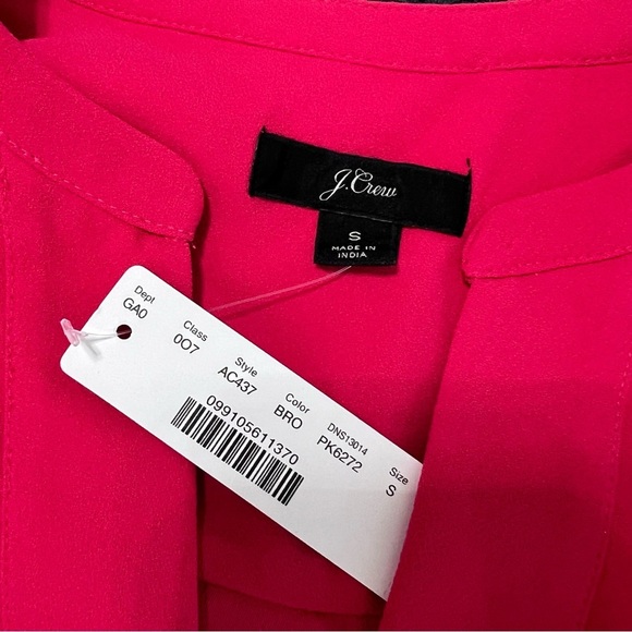 J. Crew Top Women Small Hot Pink 3/4 Sleeve Blouse Crepe V Neck GG - Picture 3 of 9